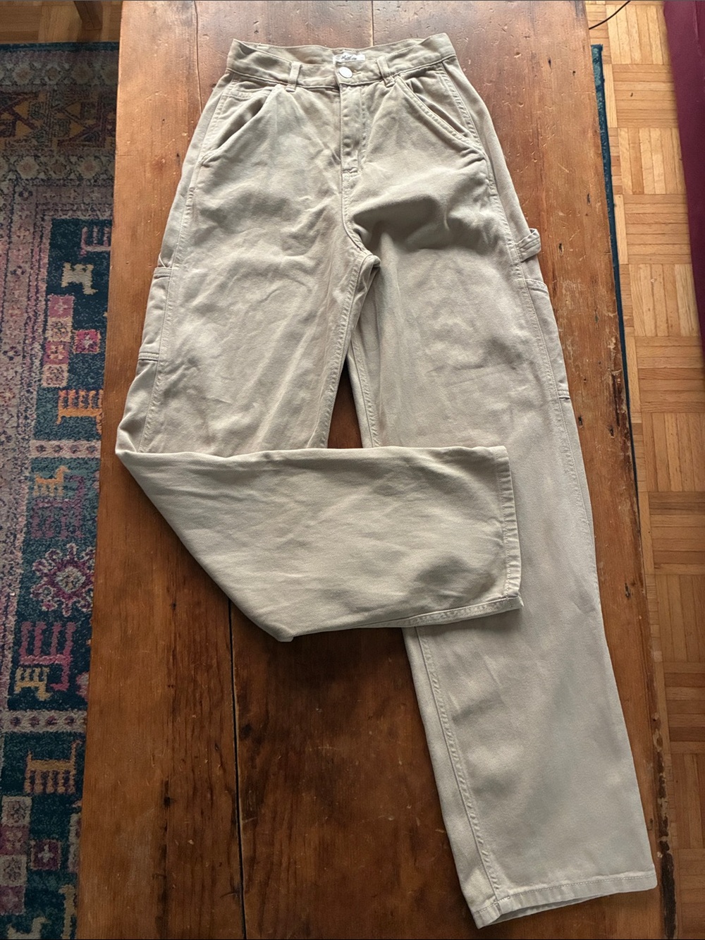 Garage Carpenter Pants | Beige Wide Leg Utility Pants | High Rise Workwear | Siz